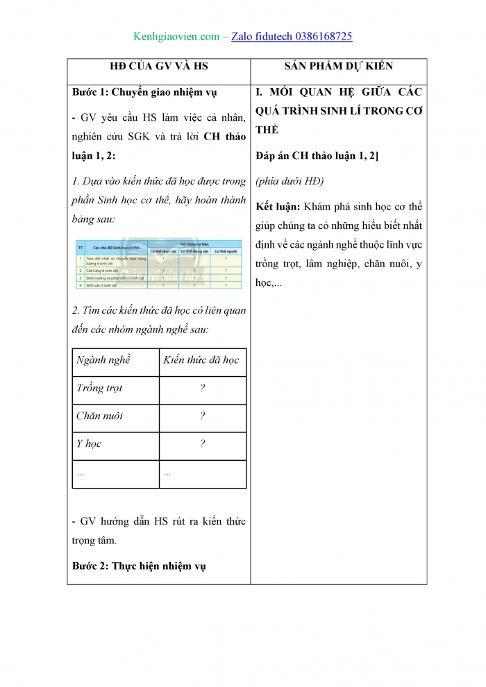 Giáo án và PPT Sinh học 11 chân trời Bài 28: Một số ngành nghề liên quan đến sinh học cơ thể