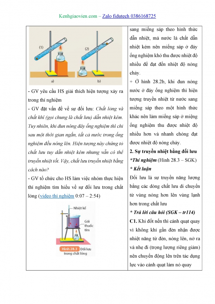 Giáo án và PPT KHTN 8 kết nối Bài 28: Sự truyền nhiệt