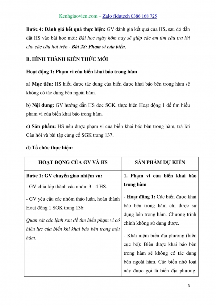 Giáo án và PPT Tin học 10 kết nối Bài 28: Phạm vi của biến