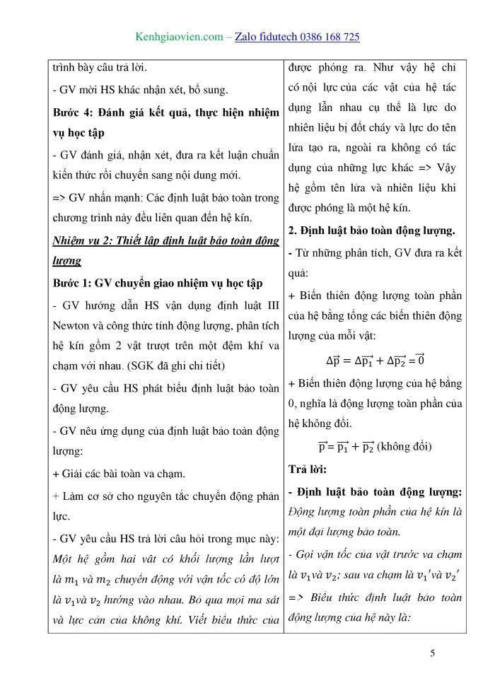 Giáo án và PPT Vật lí 10 kết nối Bài 29: Định luật bảo toàn động lượng