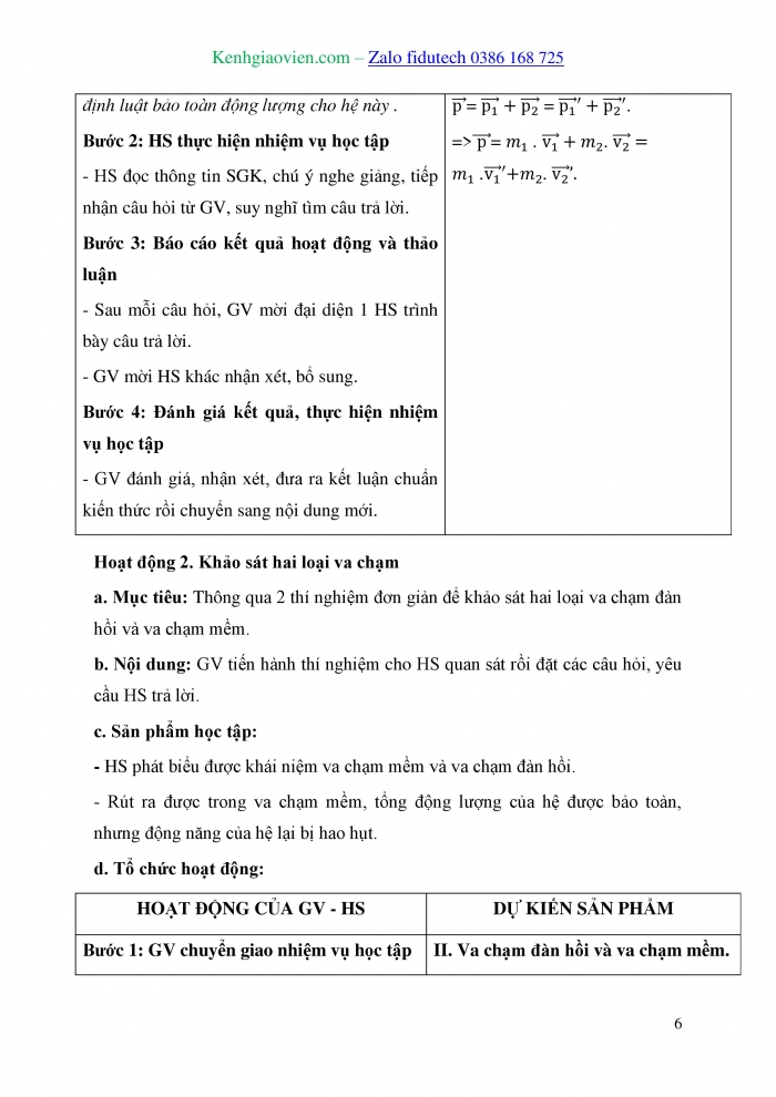 Giáo án và PPT Vật lí 10 kết nối Bài 29: Định luật bảo toàn động lượng