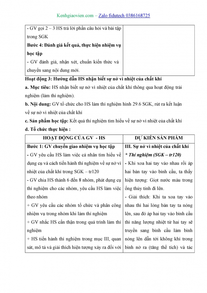 Giáo án và PPT KHTN 8 kết nối Bài 29: Sự nở vì nhiệt