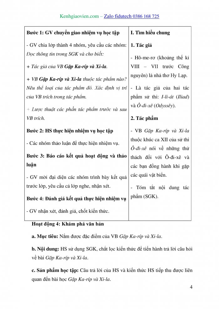 Giáo án và PPT Ngữ văn 10 chân trời Bài 2: Gặp Ka-ríp và Xi-la (Sử thi Hy Lạp)