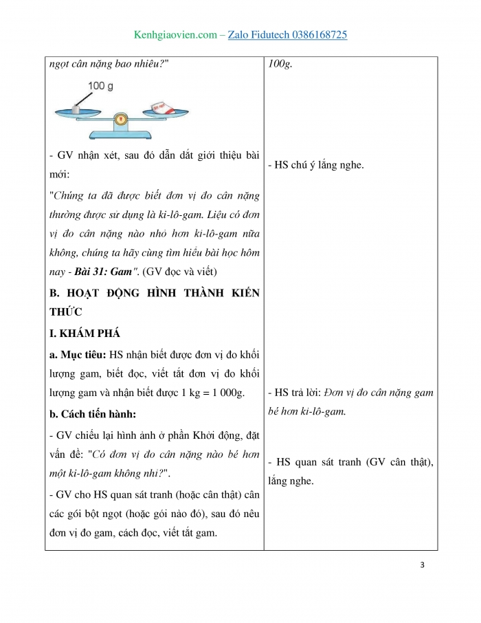 Giáo án và PPT Toán 3 kết nối Bài 31: Gam