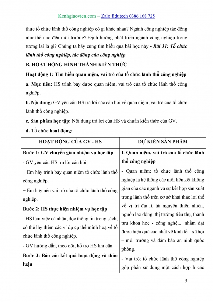 Giáo án và PPT Địa lí 10 chân trời Bài 31: Tổ chức lãnh thổ công nghiệp, tác động của công nghiệp tới môi trường và định hướng phát triển ngành công nghiệp