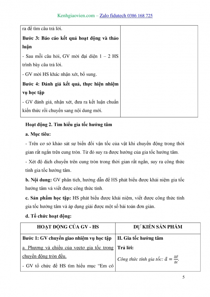 Giáo án và PPT Vật lí 10 kết nối Bài 32: Lực hướng tâm và gia tốc hướng tâm