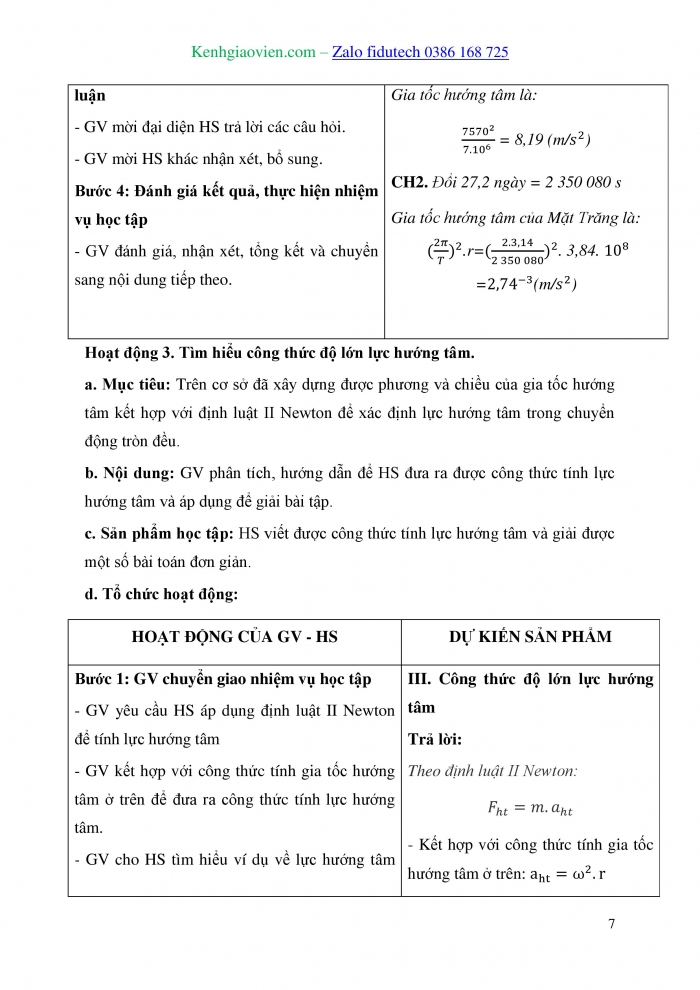 Giáo án và PPT Vật lí 10 kết nối Bài 32: Lực hướng tâm và gia tốc hướng tâm