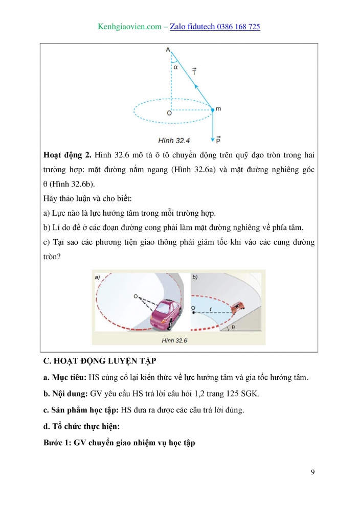 Giáo án và PPT Vật lí 10 kết nối Bài 32: Lực hướng tâm và gia tốc hướng tâm