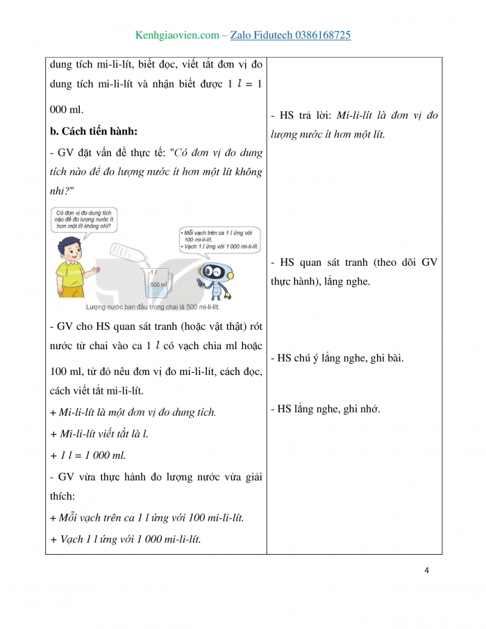 Giáo án và PPT Toán 3 kết nối Bài 32: Mi-li-lít