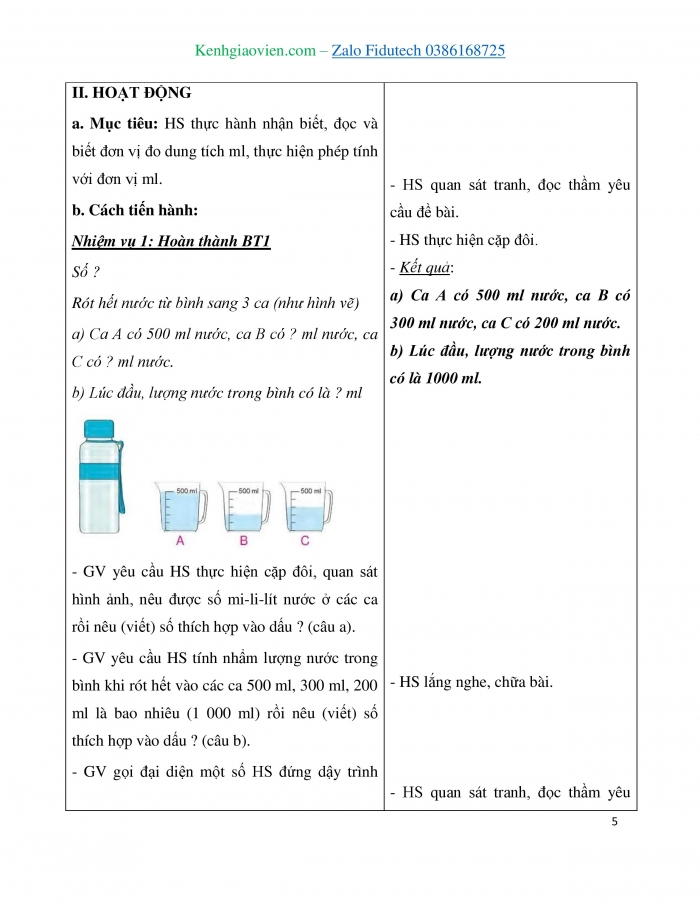 Giáo án và PPT Toán 3 kết nối Bài 32: Mi-li-lít