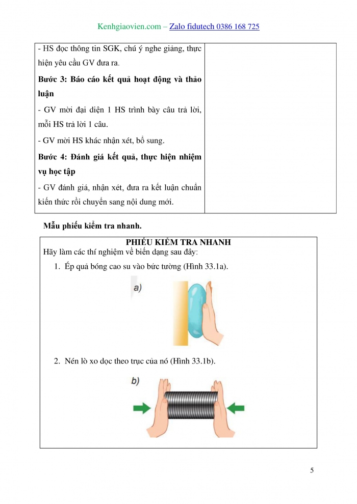 Giáo án và PPT Vật lí 10 kết nối Bài 33: Biến dạng của vật rắn