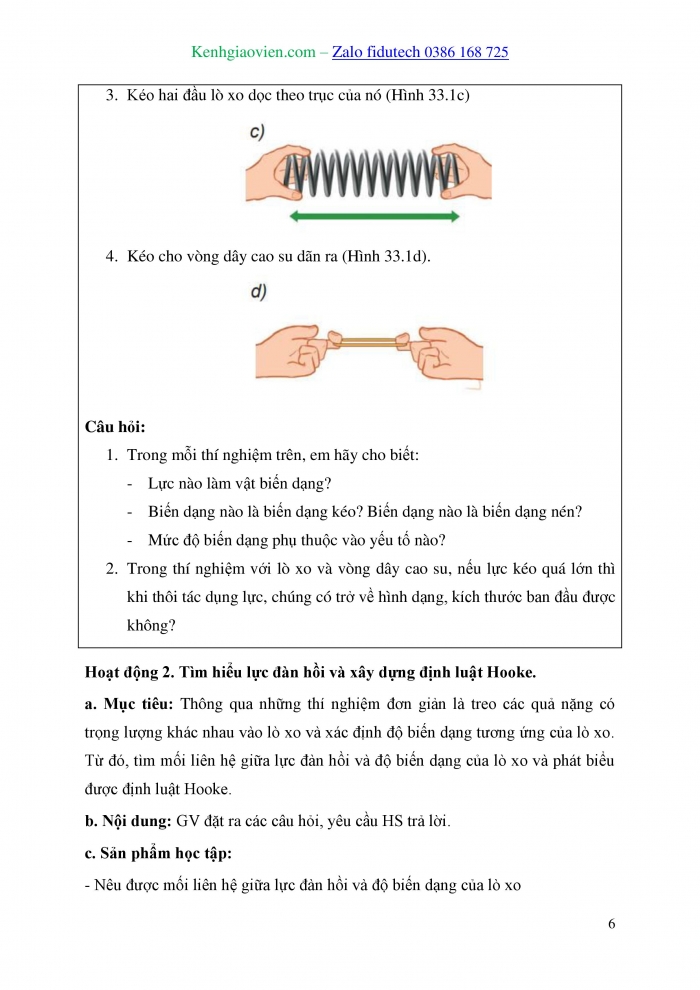 Giáo án và PPT Vật lí 10 kết nối Bài 33: Biến dạng của vật rắn