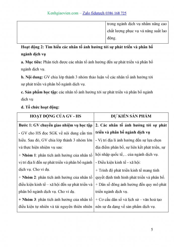 Giáo án và PPT Địa lí 10 chân trời Bài 33: Cơ cấu, vai trò, đặc điểm và các nhân tố ảnh hưởng đến sự phát triển, phân bố dịch vụ