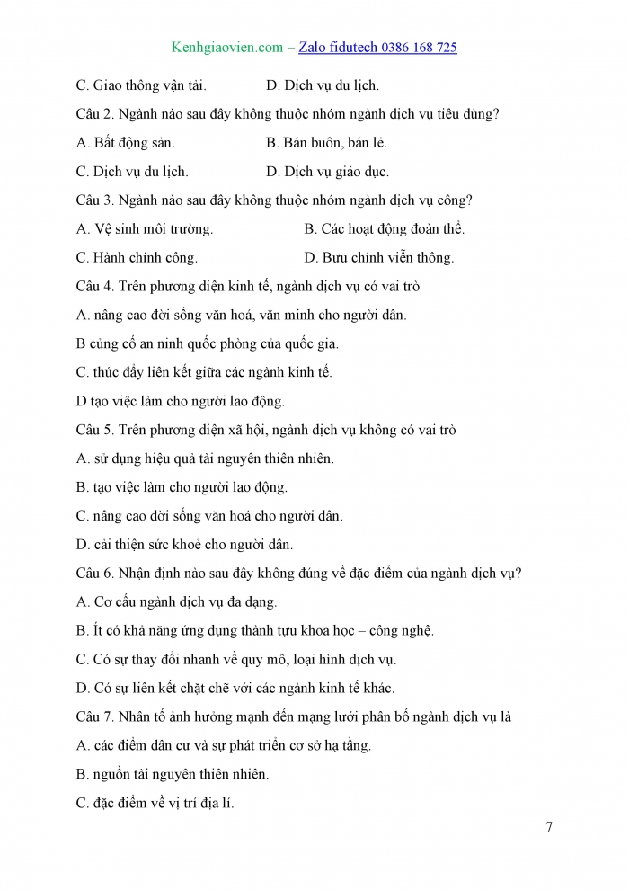 Giáo án và PPT Địa lí 10 chân trời Bài 33: Cơ cấu, vai trò, đặc điểm và các nhân tố ảnh hưởng đến sự phát triển, phân bố dịch vụ