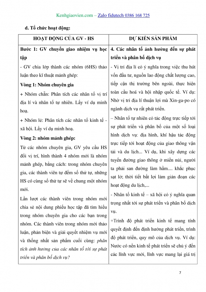 Giáo án và PPT Địa lí 10 kết nối Bài 33: Cơ cấu, vai trò, đặc điểm, các nhân tố ảnh hưởng đến sự phát triển và phân bố dịch vụ