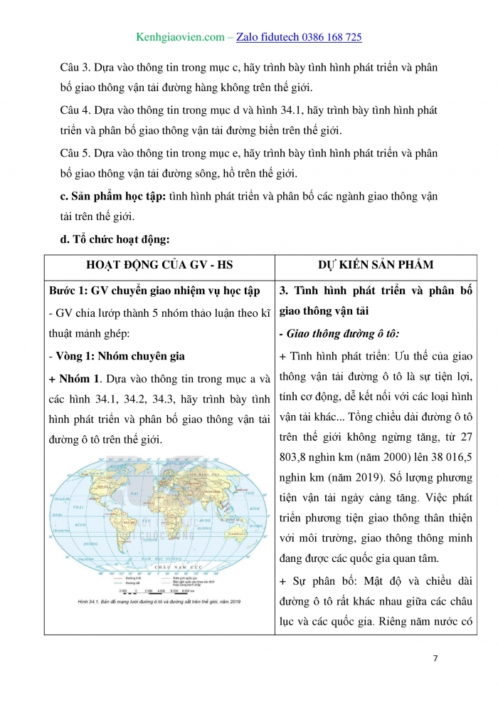 Giáo án và PPT Địa lí 10 kết nối Bài 34: Địa lí ngành giao thông vận tải