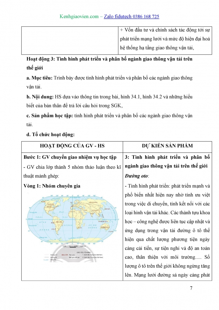 Giáo án và PPT Địa lí 10 chân trời Bài 34: Địa lí ngành giao thông vận tải