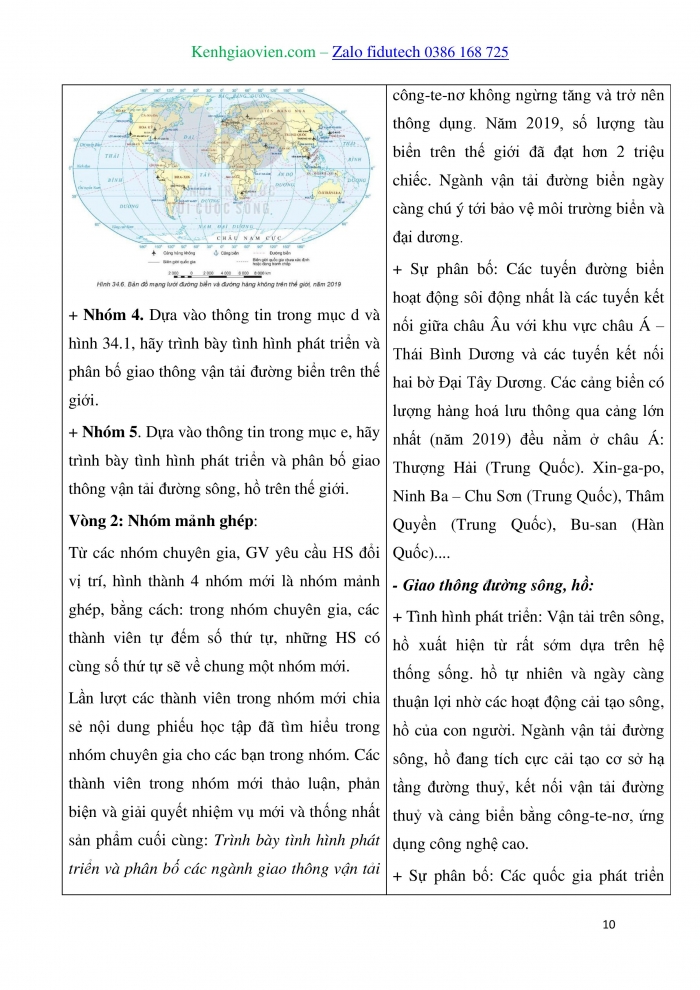 Giáo án và PPT Địa lí 10 kết nối Bài 34: Địa lí ngành giao thông vận tải