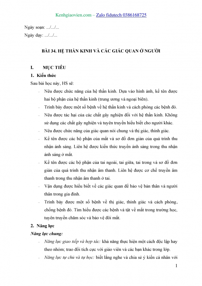 Giáo án và PPT KHTN 8 cánh diều Bài 34: Hệ thần kinh và các giác quan ở người