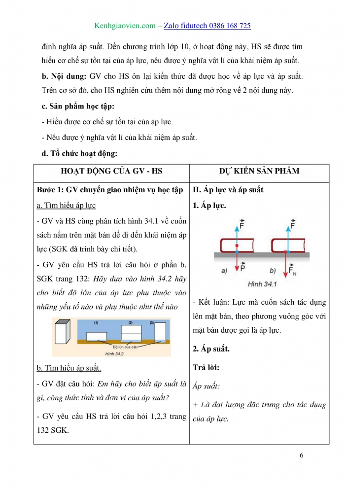 Giáo án và PPT Vật lí 10 kết nối Bài 34: Khối lượng riêng. Áp suất chất lỏng