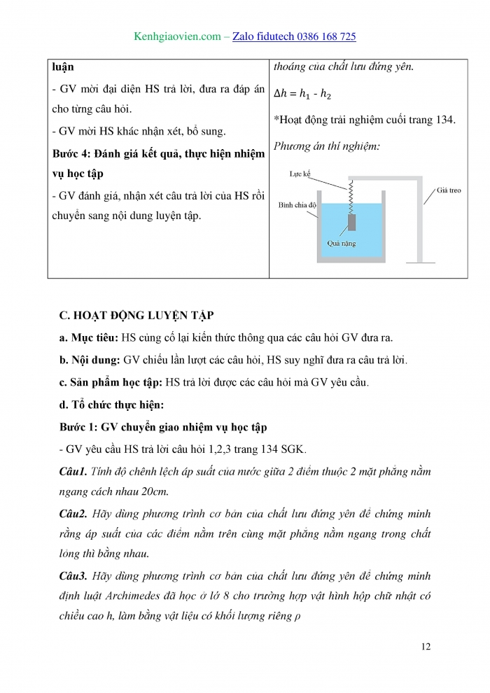 Giáo án và PPT Vật lí 10 kết nối Bài 34: Khối lượng riêng. Áp suất chất lỏng