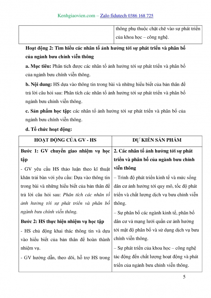 Giáo án và PPT Địa lí 10 chân trời Bài 35: Địa lí ngành bưu chính viễn thông