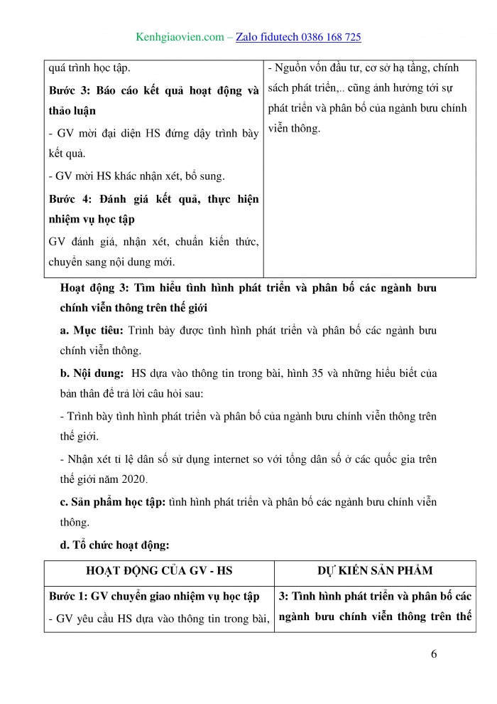 Giáo án và PPT Địa lí 10 chân trời Bài 35: Địa lí ngành bưu chính viễn thông