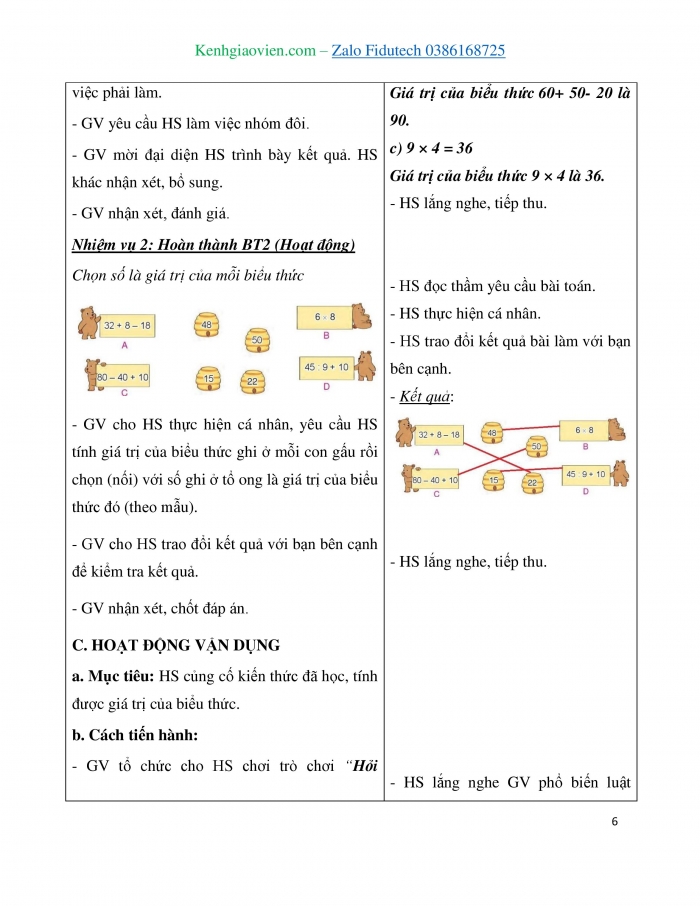 Giáo án và PPT Toán 3 kết nối Bài 38: Biểu thức số. Tính giá trị của biểu thức số