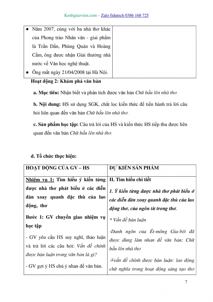 Giáo án và PPT Ngữ văn 10 kết nối Bài 3: Chữ bầu lên nhà thơ (Trích – Lê Đạt)