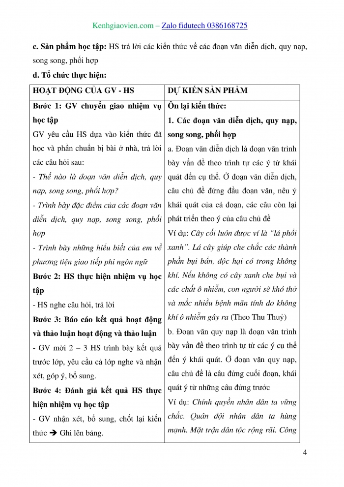 Giáo án và PPT Ngữ văn 8 cánh diều Bài 3: Các đoạn văn diễn dịch, quy nạp, song song, phối hợp