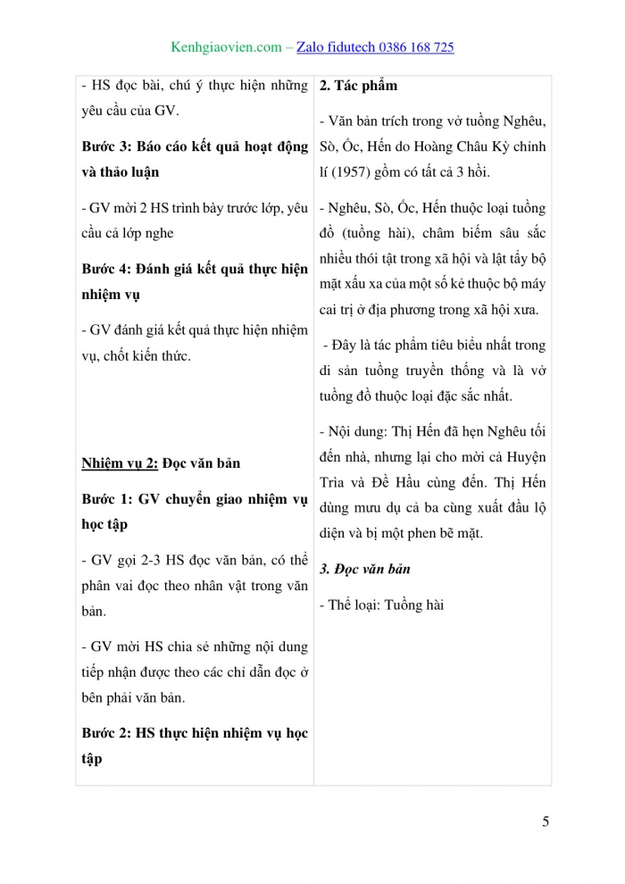 Giáo án và PPT Ngữ văn 10 cánh diều Bài 3: Mắc mưu Thị Hến (Trích tuồng Nghêu, Sò, Ốc, Hến)