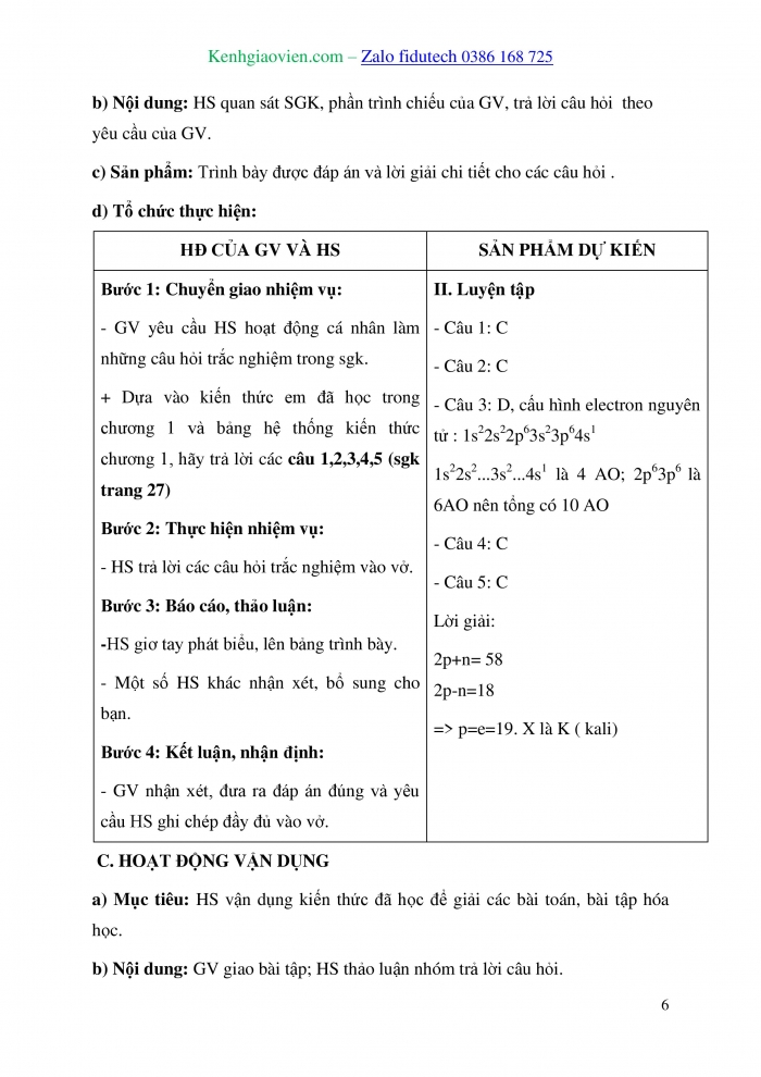 Giáo án và PPT Hoá học 10 kết nối Bài 4: Ôn tập chương 1