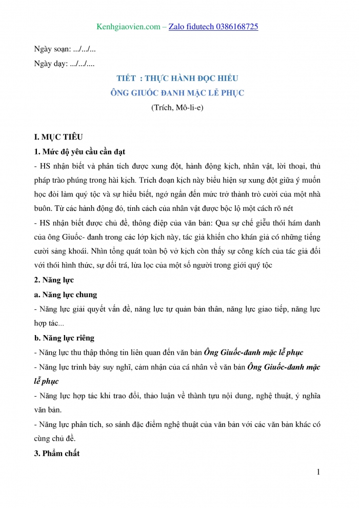 Giáo án và PPT Ngữ văn 8 cánh diều Bài 4: Ông Giuốc-đanh mặc lễ phục (Trích Trưởng giả học làm sang – Mô-li-e)