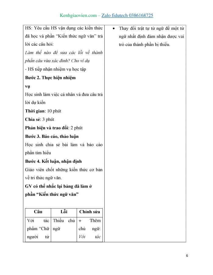 Giáo án và PPT Ngữ văn 11 cánh diều Bài 4: Lỗi về thành phần câu và cách sửa