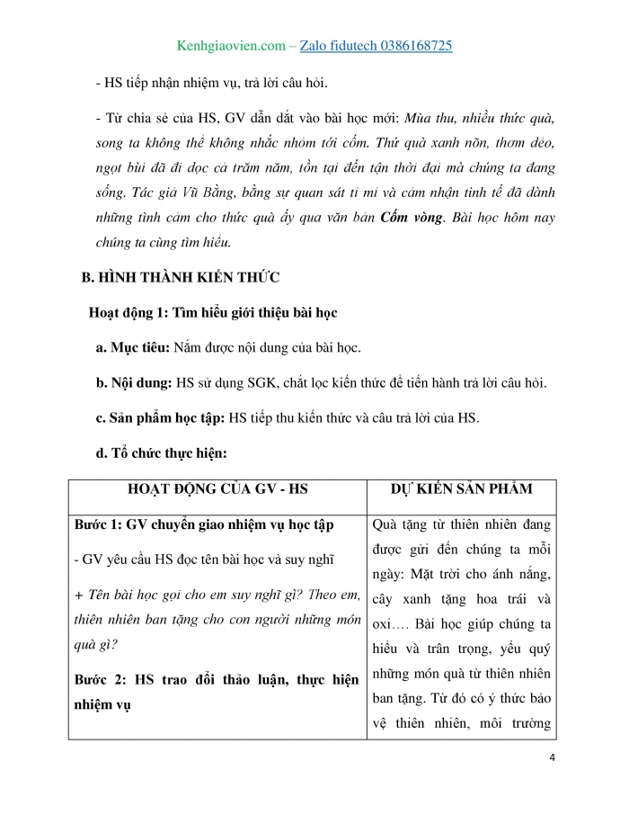 Giáo án và PPT Ngữ văn 7 chân trời Bài 4: Cốm Vòng (Vũ Bằng)