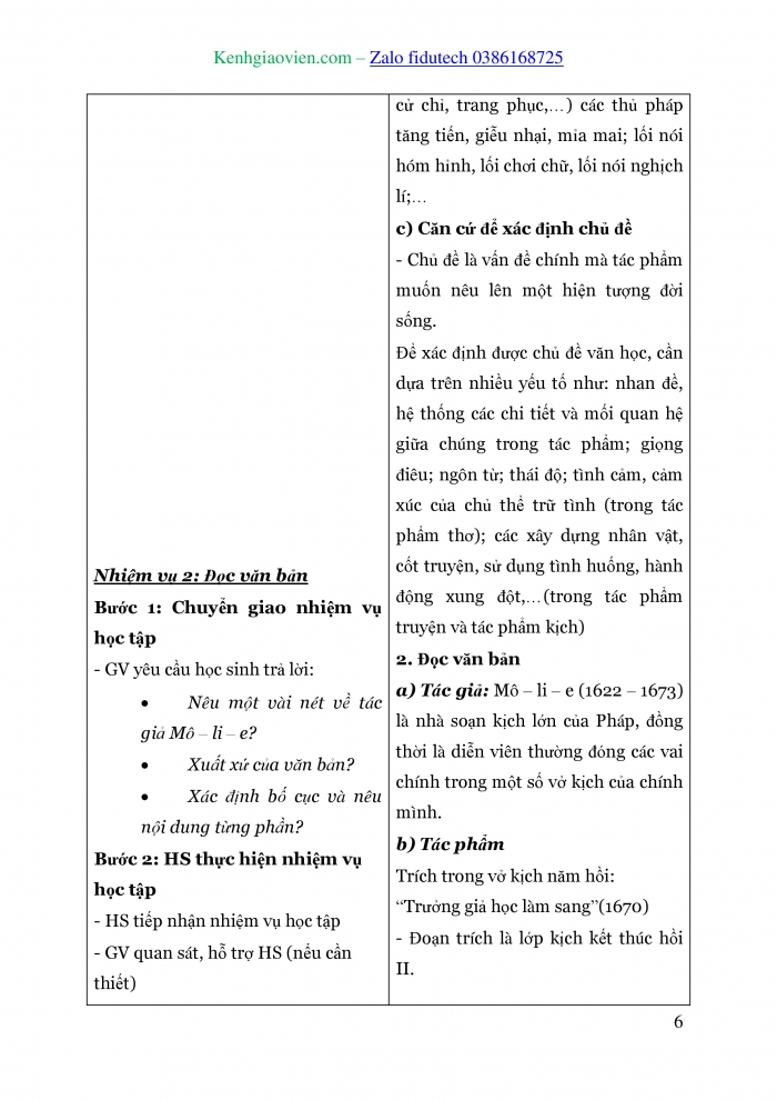 Giáo án và PPT Ngữ văn 8 chân trời Bài 5: Ông Giuốc-đanh mặc lễ phục (Mô-li-e)