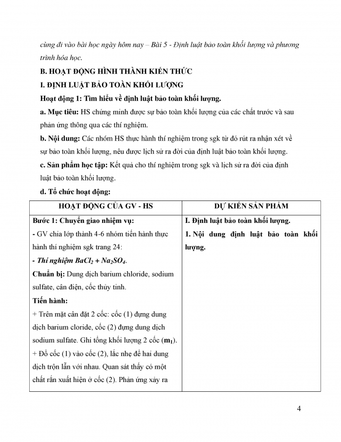 Giáo án và PPT KHTN 8 kết nối Bài 5: Định luật bảo toàn khối lượng và phương trình hoá học