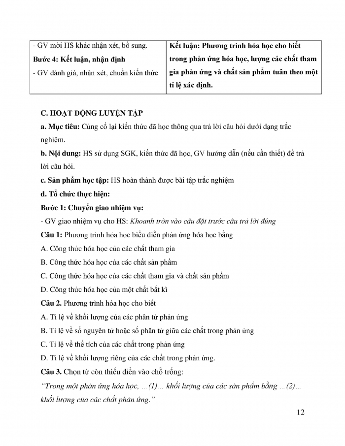 Giáo án và PPT KHTN 8 kết nối Bài 5: Định luật bảo toàn khối lượng và phương trình hoá học