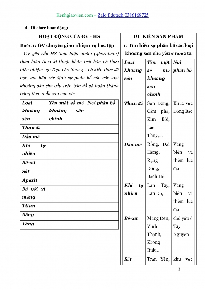 Giáo án và PPT Địa lí 8 chân trời Bài 5: Thực hành Phân tích đặc điểm phân bố các loại khoáng sản chủ yếu