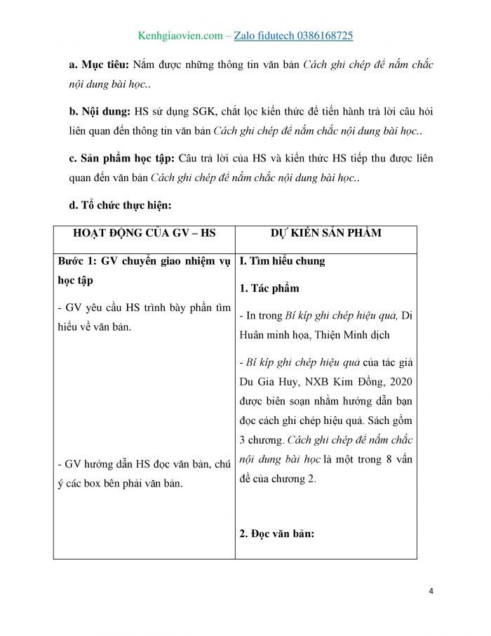 Giáo án và PPT Ngữ văn 7 chân trời Bài 5: Cách ghi chép để nắm chắc nội dung bài học (Du Gia Huy)