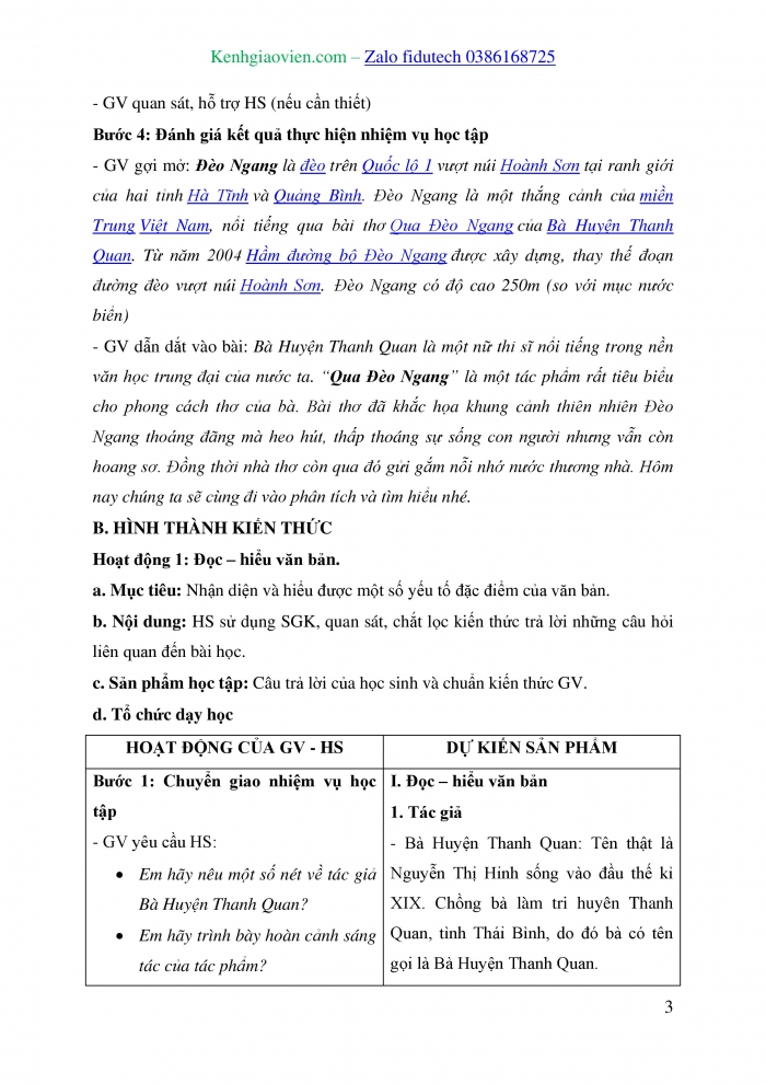 Giáo án và PPT Ngữ văn 8 chân trời Bài 6: Qua Đèo Ngang (Bà Huyện Thanh Quan)