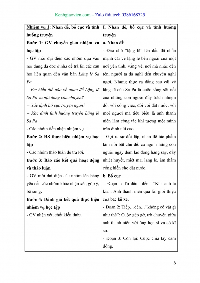 Giáo án và PPT Ngữ văn 8 kết nối Bài 6: Lặng lẽ Sa Pa (trích, Nguyễn Thành Long)