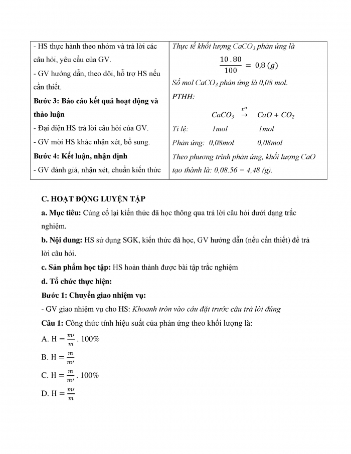 Giáo án và PPT KHTN 8 kết nối Bài 6: Tính theo phương trình hoá học