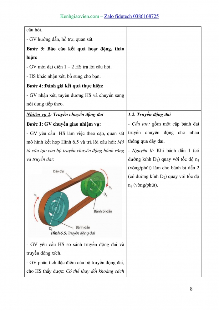 Giáo án và PPT Công nghệ 8 chân trời Bài 6: Truyền và biến đổi chuyển động