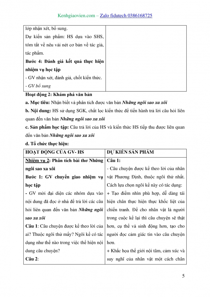 Giáo án và PPT Ngữ văn 8 kết nối Bài 7: Những ngôi sao xa xôi (trích, Lê Minh Khuê)