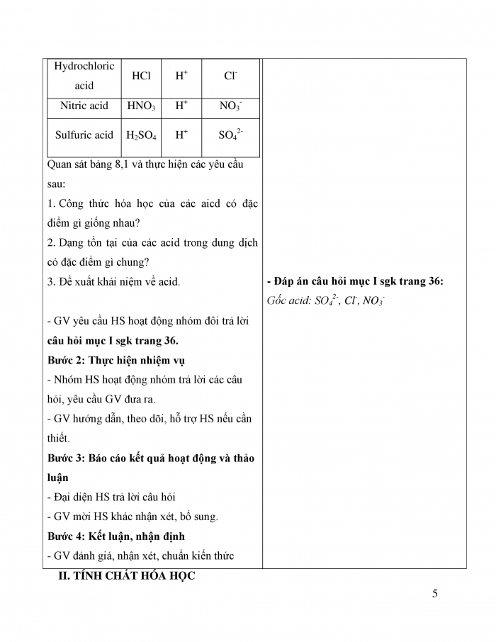 Giáo án và PPT KHTN 8 kết nối Bài 8: Acid