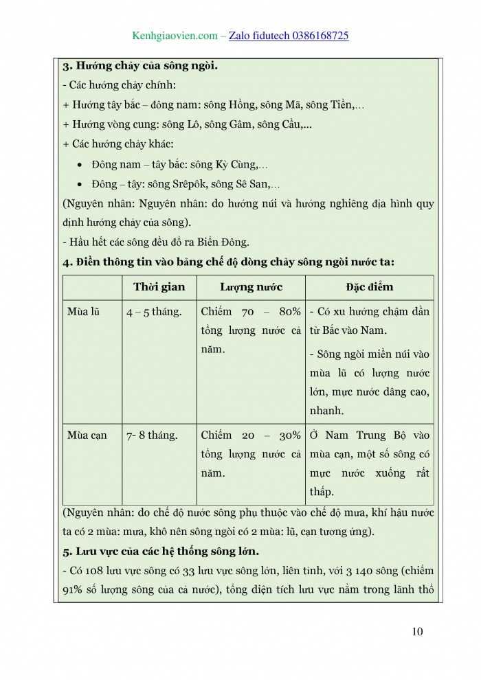 Giáo án và PPT Địa lí 8 chân trời Bài 8: Đặc điểm thuỷ văn