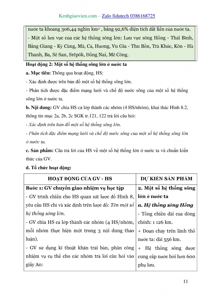 Giáo án và PPT Địa lí 8 chân trời Bài 8: Đặc điểm thuỷ văn