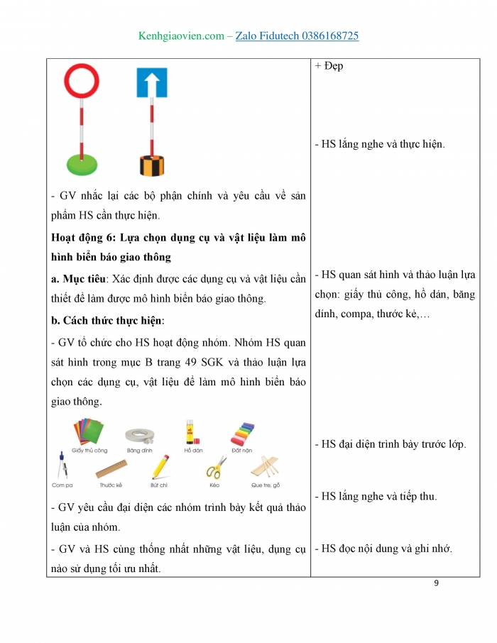 Giáo án và PPT Công nghệ 3 cánh diều Bài 8: Làm biển báo giao thông