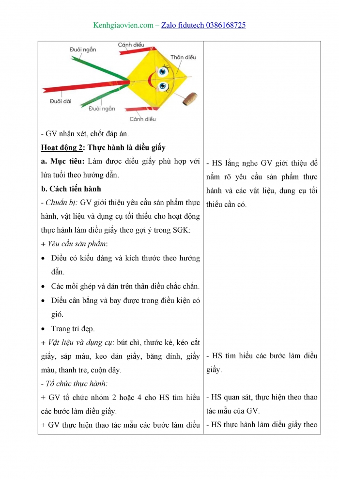 Giáo án và PPT Công nghệ 4 chân trời Bài 9: Em làm diều giấy